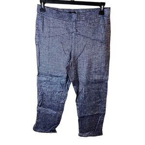 Theory Blue Textured Elastic Waist Cropped Linen Pants Size 10